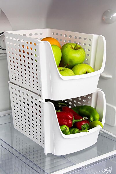 Decobella Stackable Flat Wide Basket 50860 - White
