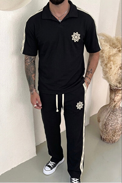 OUTFİT MAN Retro Embroidered Tracksuit Set Black