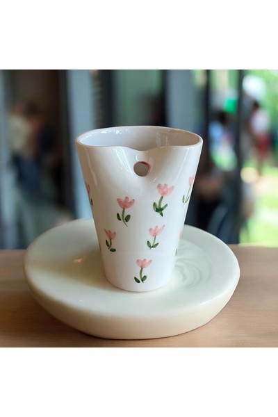 terraco ceramic Pink Tulip Ceramic Mug, Cold Drink Mug That Can Be Used with ...