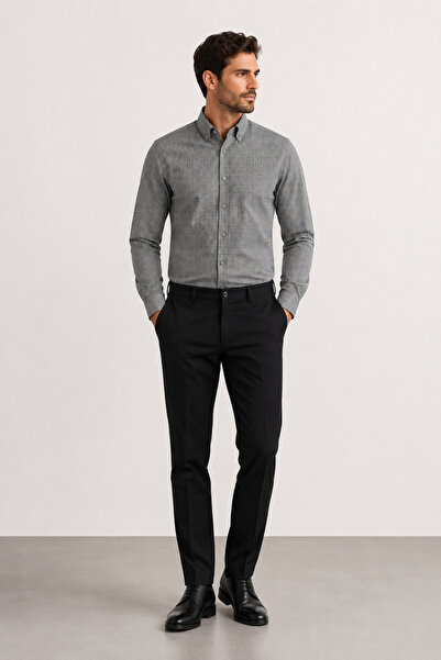 bihan store Men's Classic Long Sleeve Plaid Shirt - Ek 1111 - Anthracite
