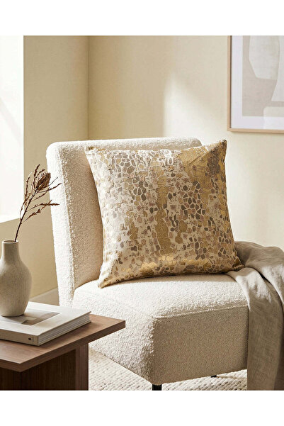 REDTAG Beige With Gold Foil Print Cushion