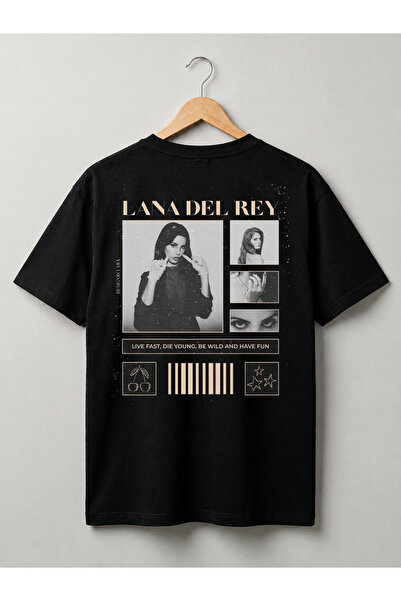 Grafftee Clothing Μαύρο γυναικείο μπλουζάκι με σχέδιο Lana Del Rey, 100% βαμβ...