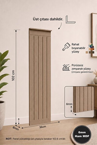 HMC DECOR Çizgili Lambiri Görünümlü Boyanabilir Duvar Paneli 6mm Ham MDF (36x...
