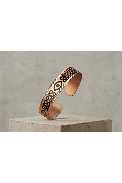 Erol Bakır Copper Evil Eye and Infinity Knot Patterned Adjustable Cuff Bracelet