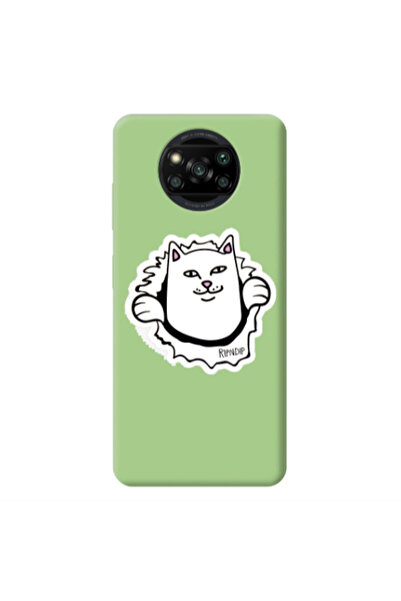 Other Xiaomi Poco X3 /X3 Pro White cat Light Green Colored Silicone TPU Θήκη
