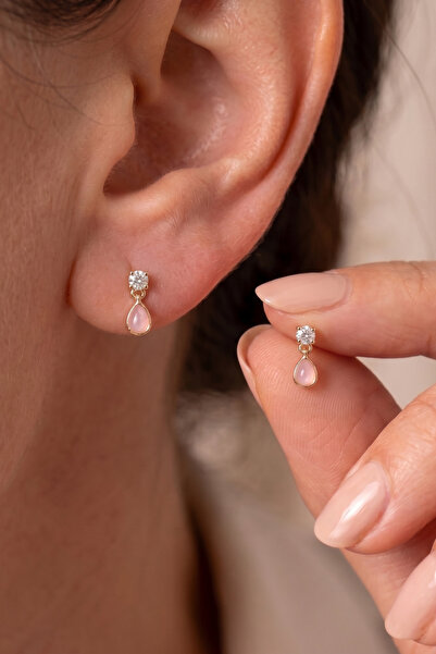 Elika Silver Minimal Damla Model Pembe Küpe
