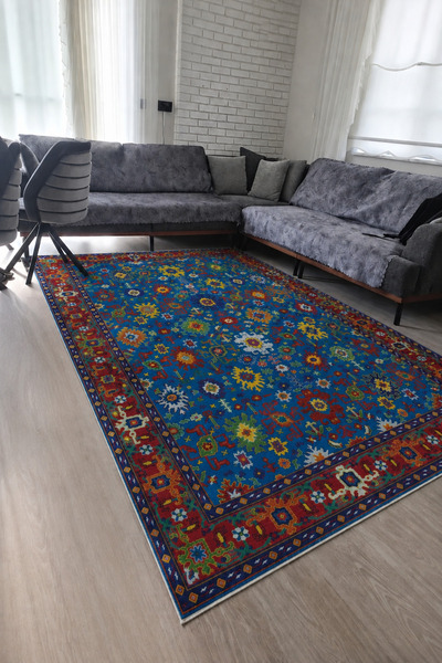 VOPTEKS Lacivert Halı Salon Halısı Makinede Yıkanabilir Kaymaz Taban Halı