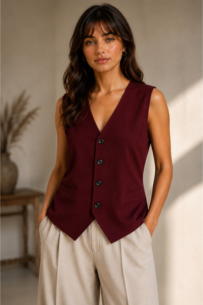 M&N Women's V-Neck Buttoned Vest
