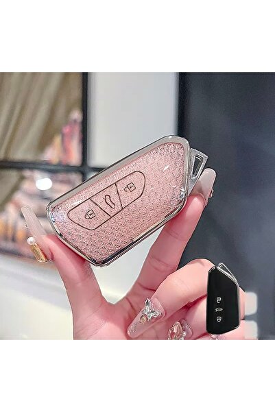 emii auto spare parts Volkswagen Seat Skoda Cupra Key Case Pink Stone Patterned