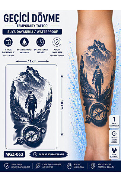 medink tattoo 1 Ay Kalıcı Sonradan Kararan 11X 18 cm Pusula Orman ve Doğa mod...
