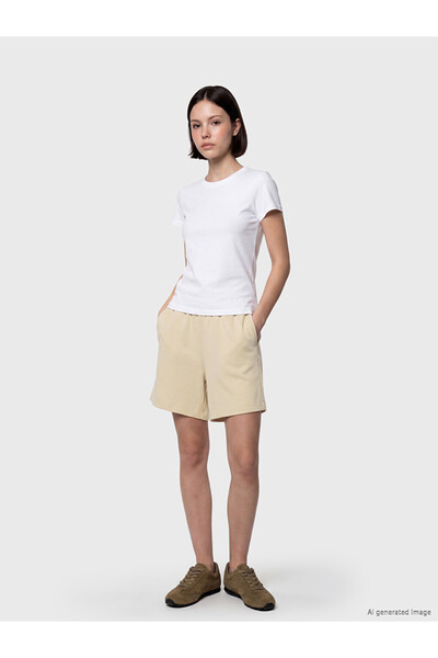 LC Waikiki Beige Soft Touch Women's Shorts with Elastic Waist