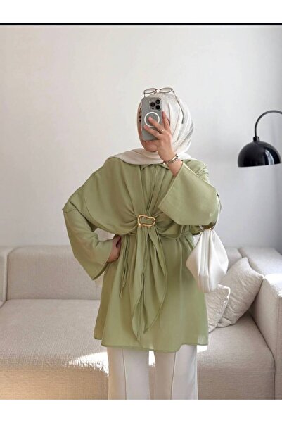 by nursel çiçek Women's Trendy Waist-Tied Cape Shirt with Bronchial Detail