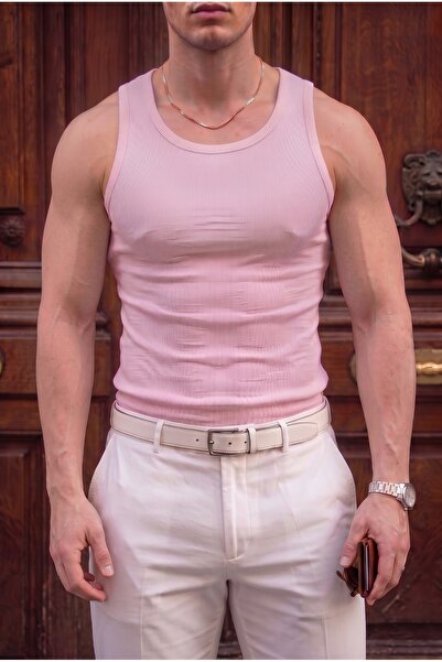 Teenage Millionaire Men's pink color halter neck ribbed lycra tank top