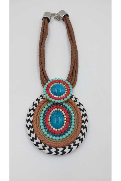 Yaseminli Butik Leather and Stone Embellished Bohemian Necklace