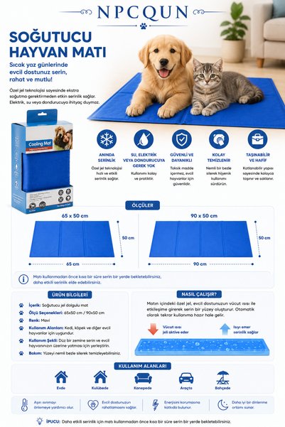 NPCQUN Soğutucu Kedi & Köpek Matı – Kedi & Köpek İçin Serinletici Jel Minder, Katlanabilir ve Kolay Temizlenebilir Cooling Mat