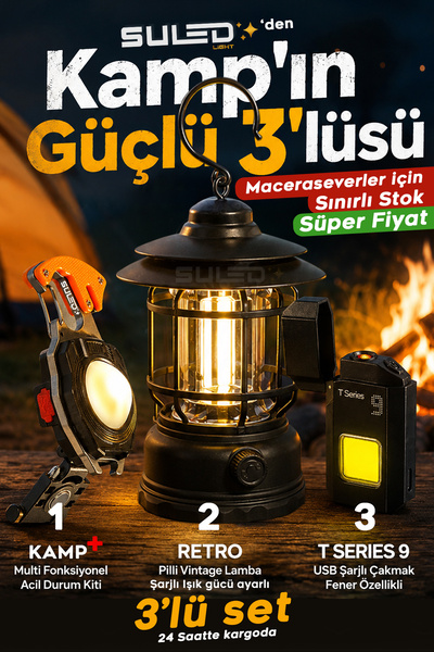 SULED Kamp 'ın Güçlü 3'lüsü Acil Durum Kiti - Retro Lamba ve USB Çakmak Işık ...