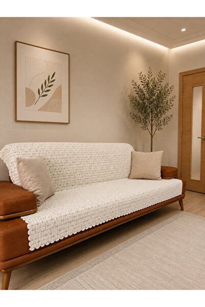 Rain Home Collection Süngerli Kabartmalı Kaymaz Koltuk Örtüsü 160x200 Krem