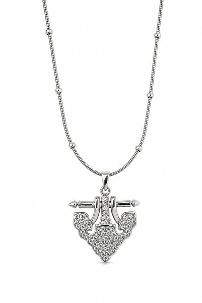 Jack Ferrero Women's Gray Stone Figured Steel Necklace - Stylish and Modern D...