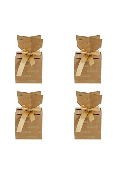 Z Store 4 cutii pentru dulciuri din hârtie kraft cu dungi aurii, 10x10x10cm