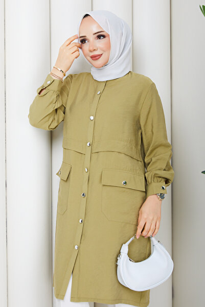 Pamuk Butik Women's Judge Collar Pocketed Button Closure Cap