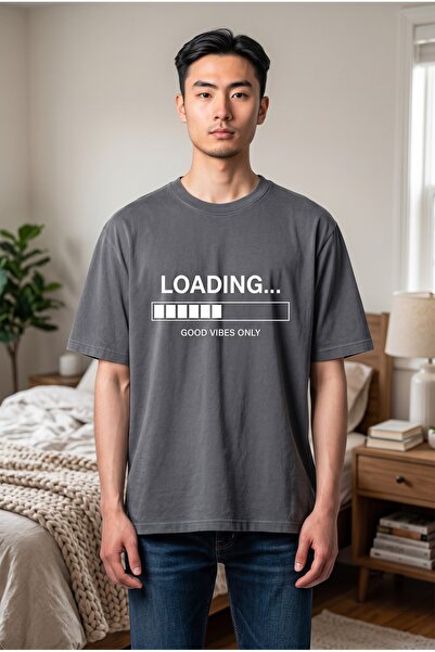 Lumora Store %100 Pamuk Loading Good Vibes Only Baskılı Unisex Oversize Tişört