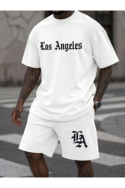 Vordevia Los Angeles Printed Top and Bottom Shorts - T-Shirt Set