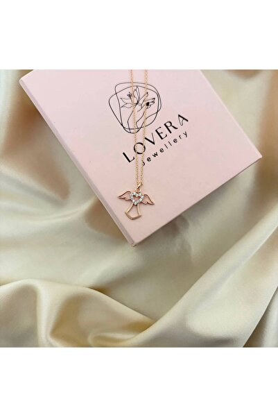 Lovera Jewellery 925 Ayar Gümüş Sertifikalı Rose Renk Kalpli Melek Kolye