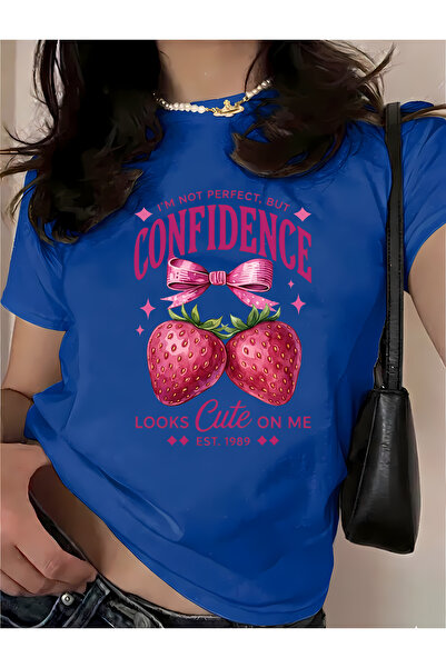 New Shine Βαμβακερό μπλουζάκι με στάμπα Strawberry Confidence σε μεγάλο μέγεθος