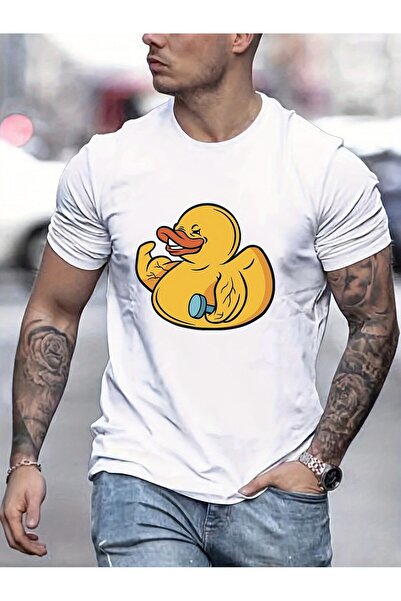 12 Teknoloji Men's Fitness Print T-Shirt - Bright Yellow Rubber Duck Design, ...