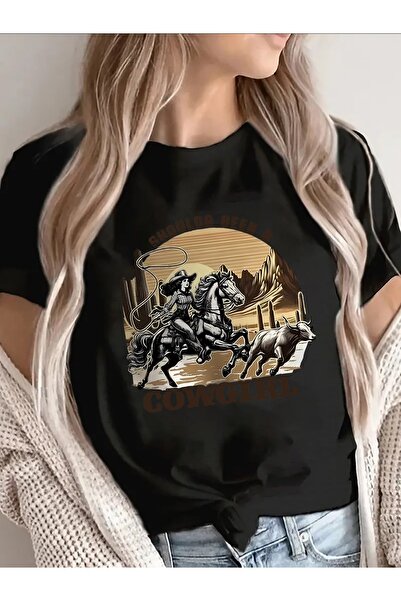 12 Teknoloji Black Short-Sleeved T-Shirt Women Featuring Cowboy Horse Riding ...