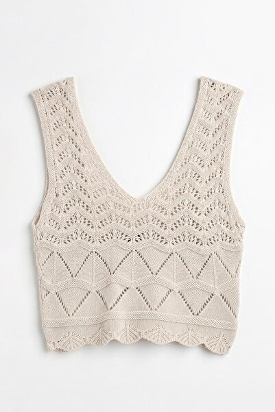 BSL Örgü V Yakalı Ajurlu Crop Top