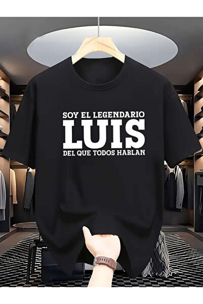 STITCHLY تي شيرت رجالي بتصميم I Am Legendary Louis، أسود مع نص أبيض، بياقة دا...
