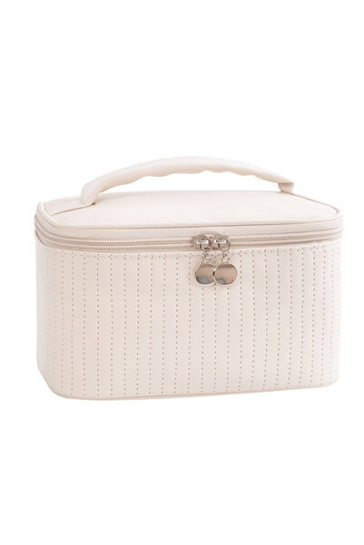 Choice4 Beige Handheld Solid Color PU Leather Cosmetic Organization Storage B...