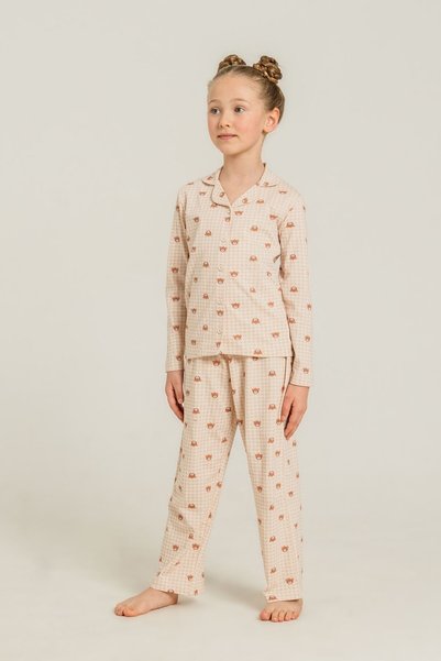 Rolypoly Mother Daughter Cute Bears Cream Shirt Pajama Set Rp3917-A-V1