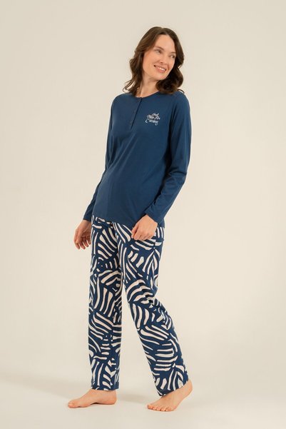 Arnetta Women's Good Things Are Coming Navy Blue Long Sleeve Pajama Set Ar3765-S-V1