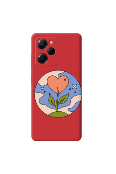 Other Xiaomi Poco X5 Pro Hearted Flower Red Colored Silicone TPU Θήκη