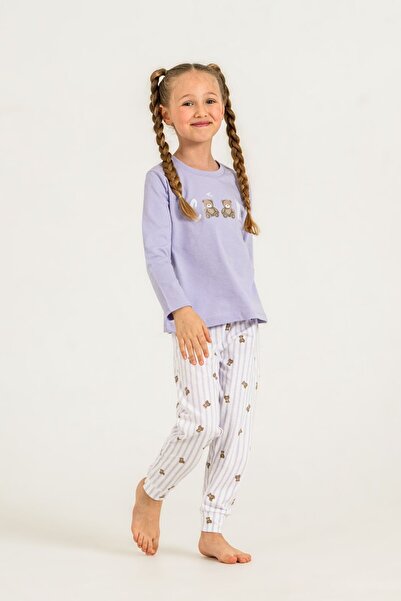 Rolypoly Girl's Cool Bear Purple Long Sleeve Pajama Set Rp3912-C-V2
