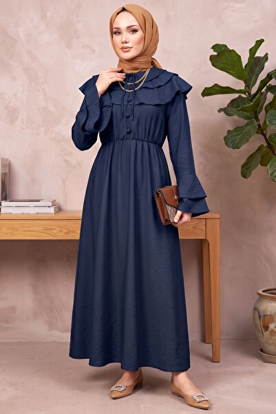 hadiora Button-Front Flounce Hijab Dress - Long Casual Dress with Ruffle Detail