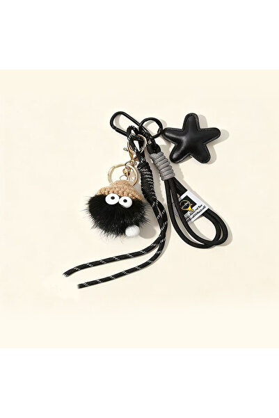 Choice1 black Cute Leather Keychain Cartoon Small Coal Ball Key Chain Creativ...