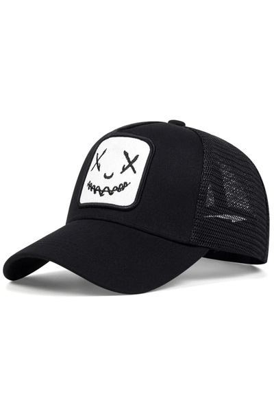 Choice 54cm-60cm Black White Unisex Baseball Cap Smile Face Patch Pattern Cap...