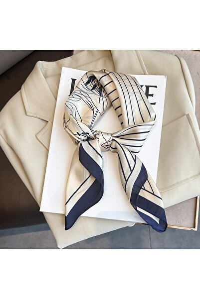 choice2 Blue Spring/Summer Soft Satin Imitation Silk Neck Scarf 2024 New Stri...