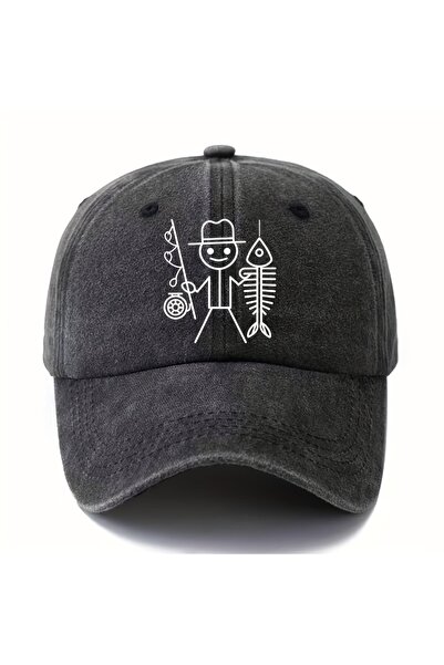 Choice7 Adjustable black Printed cartoon man fishing baseball cap, outdoor cu...