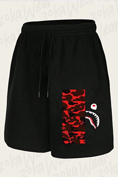 ZOKAWEAR Unisex Bape Shark Red Camouflage Design Printed Shorts