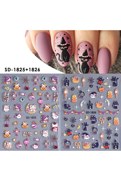 choice2 SD-1825-1826 2pcs Adorable Halloween Design Matte Nail Sticker Black ...