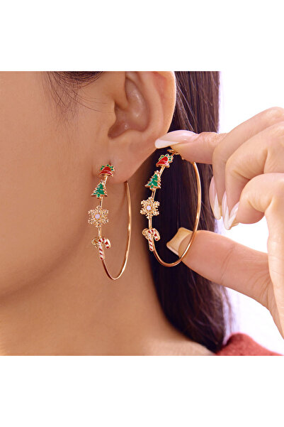 choice2 BigHoop Exaggerated Christmas Holiday Earrings Women Bowknot Bell Big...
