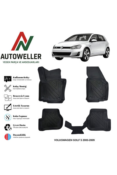AutoWeller Volkswagen Golf 5 2003-2009 Havuzlu Oto Havuzlu 3D TPE Oto Paspas ...