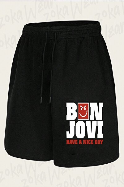 ZOKAWEAR شورت مطبوع بتصميم Bon Jovi Have A Nice Day للجنسين