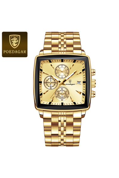 Choice6 Gold Gold Fashion Square Men Clock Luminous Waterproof Chronograph Da...