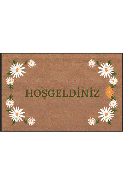 ETÜRKELİ Door Mat Non-Slip Heavy Base Edge Daisy Welcome Pattern Decorative, ...