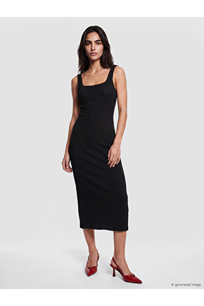 LC Waikiki Esvab • Modern & Distinctive Square Collar Textured Bodycon Dress